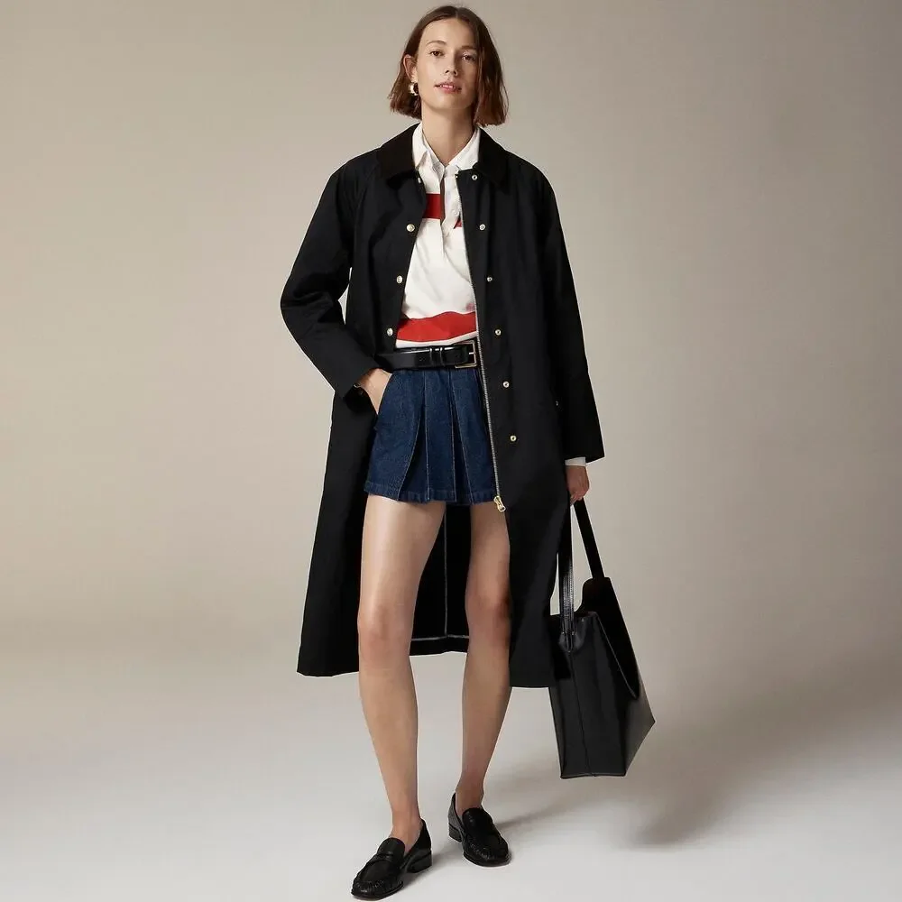 J. Crew Long Barn Jacket in Waxed Cotton Twill Solid Black Size XXS NWT - Picture 1 of 13